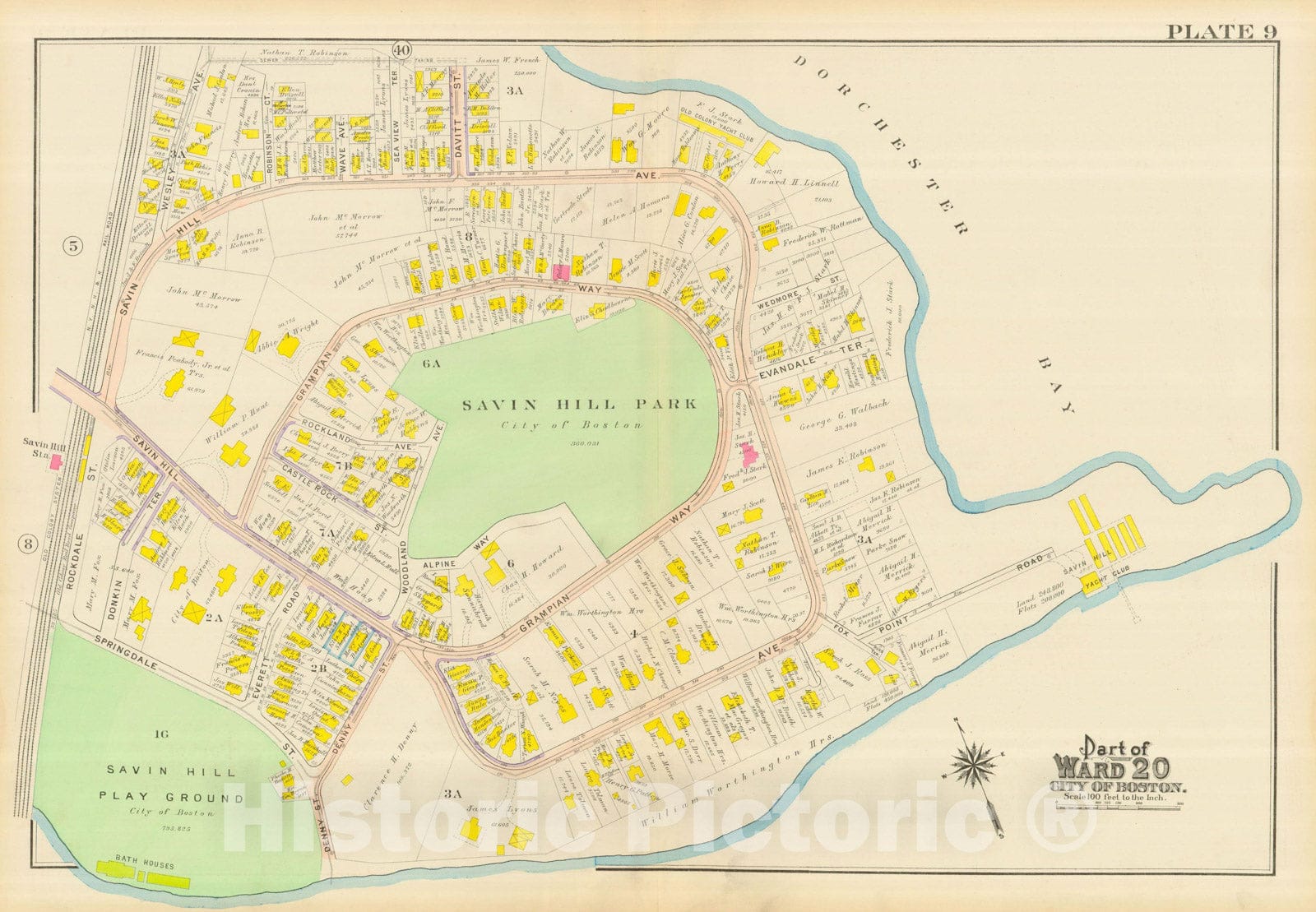 Historic Map : Atlas City of Boston, Dorchester, Dorchester 1910 Plate 009 , Vintage Wall Art