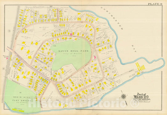 Historic Map : Atlas City of Boston, Dorchester, Dorchester 1910 Plate 009 , Vintage Wall Art
