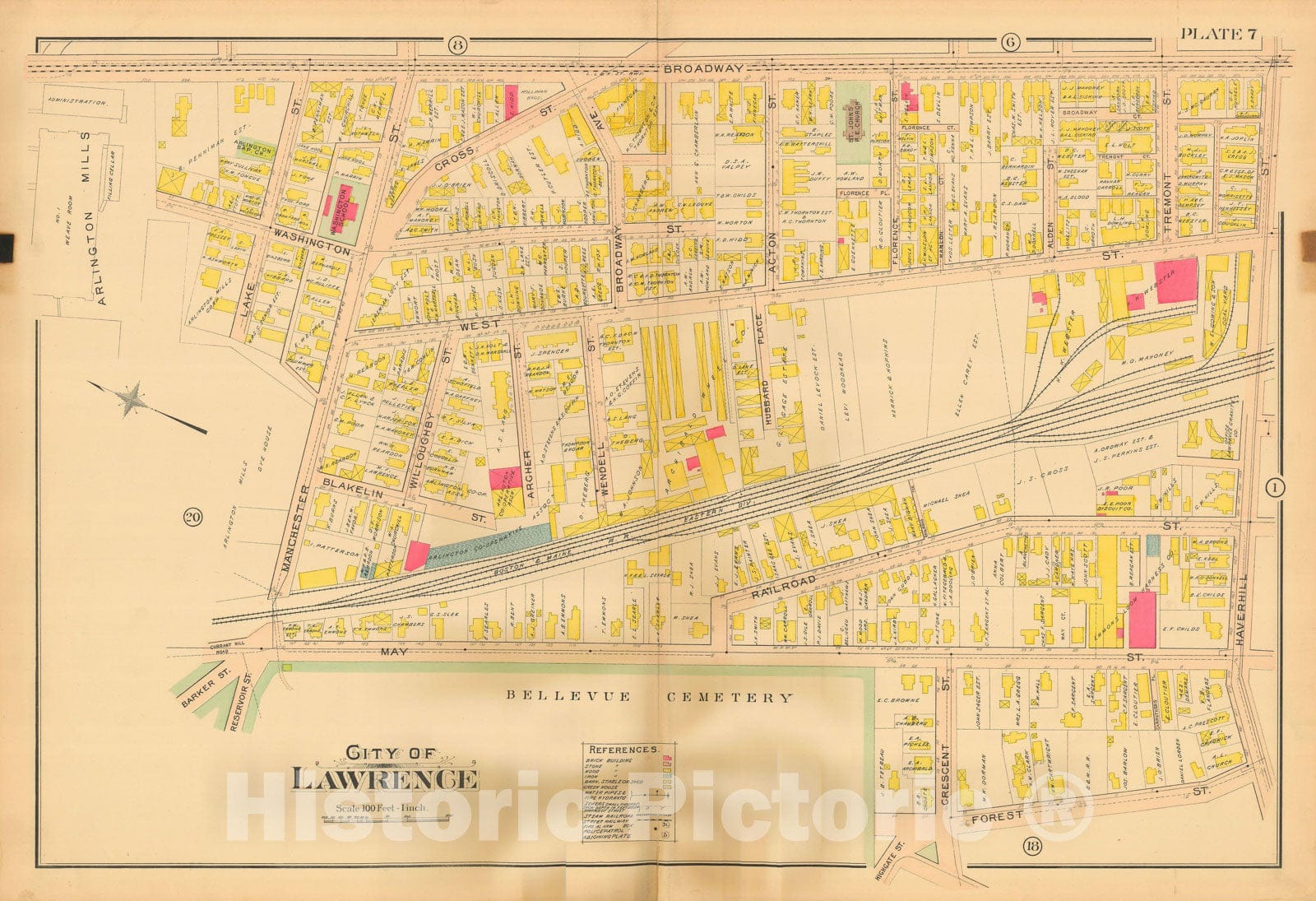 Historic Map : Atlas City of Lawrence and the Towns of Methuen, Andover and North Andover 1906 Plate 007 , Vintage Wall Art