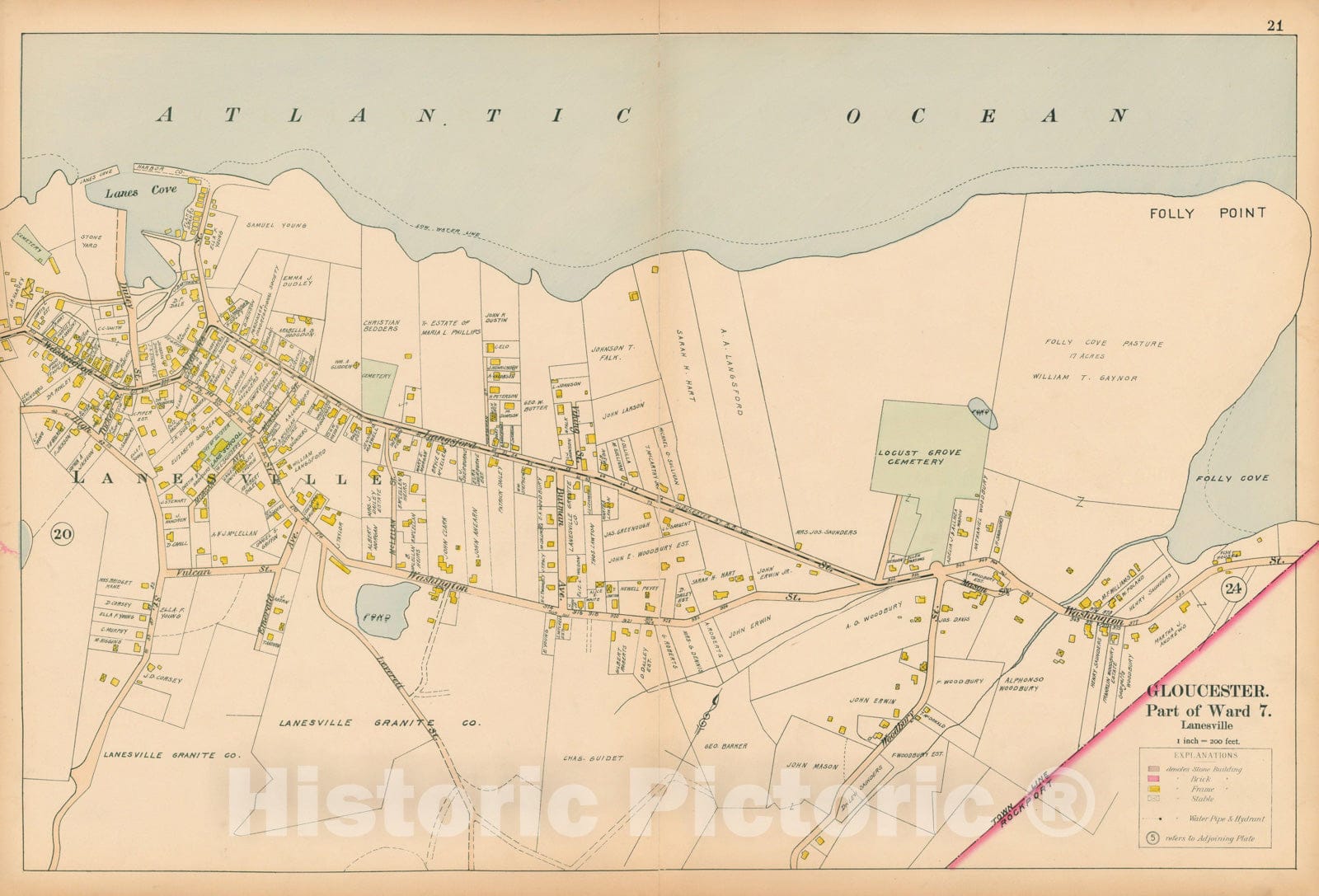Historic Map : Atlas of Cape Ann, Gloucester, Rockport and Manchester, Gloucester 1899 Page 21 , Vintage Wall Art