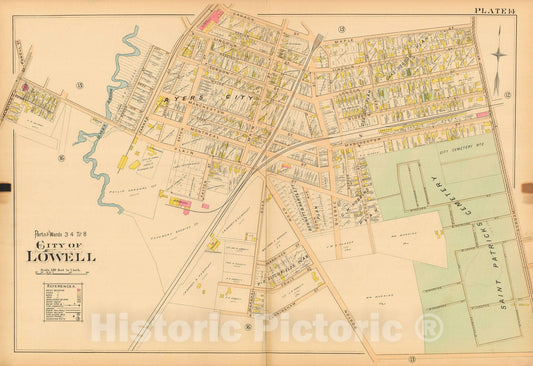 Historic Map : Atlas City of Lowell, 1896 Plate 014 , Vintage Wall Art