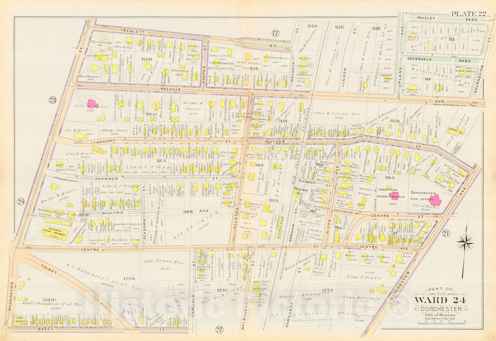 Historic Map : Atlas City of Boston, Vol. 5, Dorchester, Dorchester 1894 Plate 022 , Vintage Wall Art