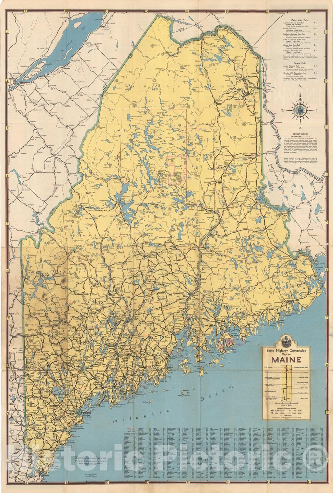 Historic Map : Maine 1946 , Vintage Wall Art