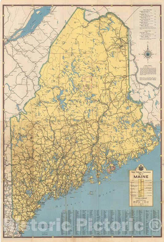 Historic Map : Maine 1946 , Vintage Wall Art