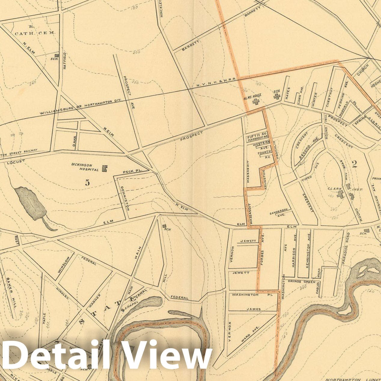 Historic Map : Atlas of Massachusetts, Northampton 1904 , Vintage Wall Art