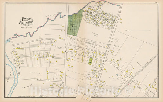 Historic Map : Atlas of Middlesex County, Massachusetts, Arlington 1889 , v5, Vintage Wall Art