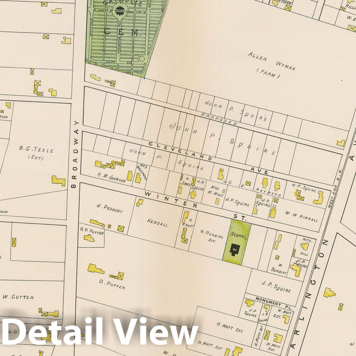 Historic Map : Atlas of Middlesex County, Massachusetts, Arlington 1889 , v5, Vintage Wall Art