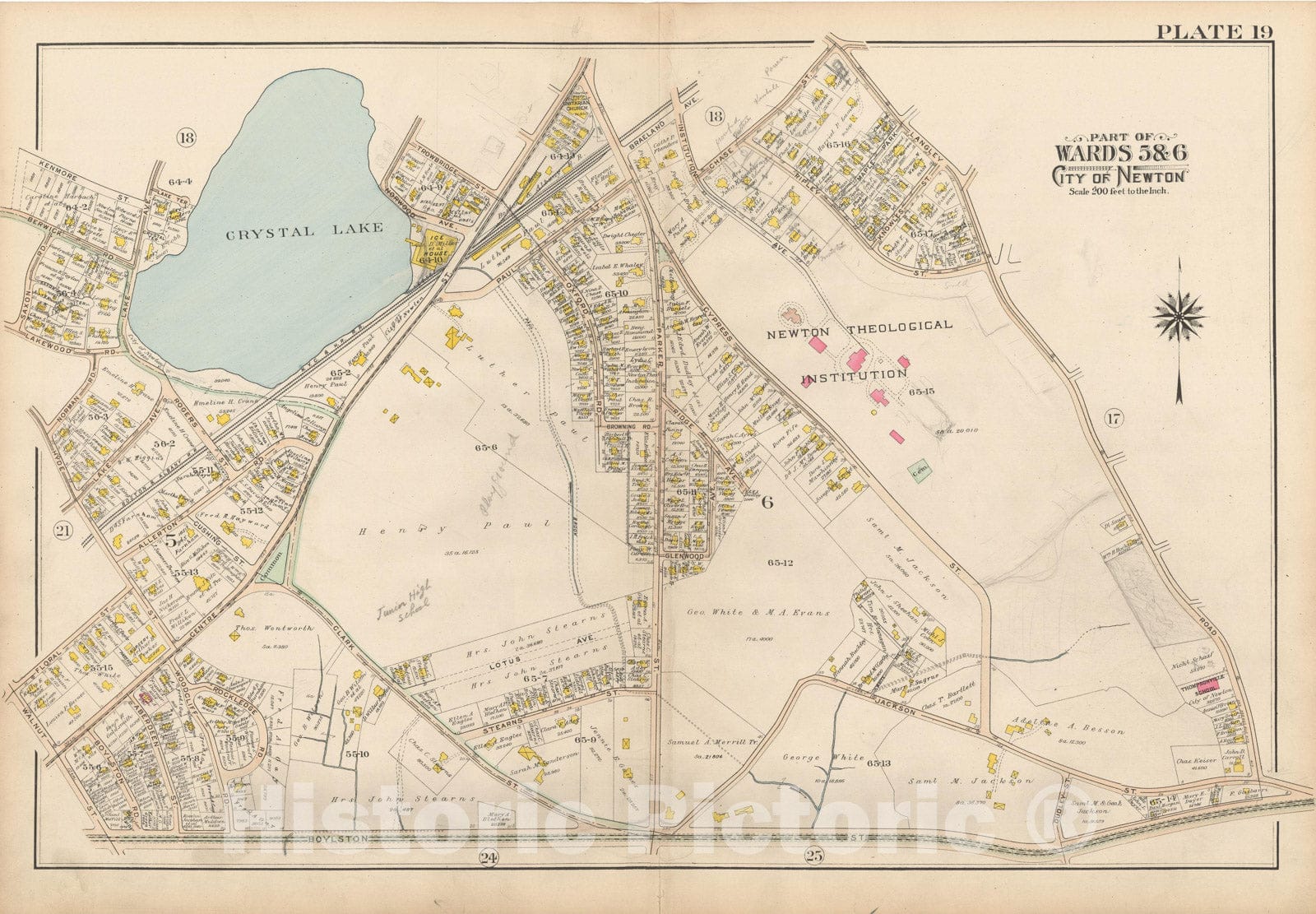 Historic Map : Atlas City of Newton, MA, Newton 1907 Plate 019 , Vintage Wall Art