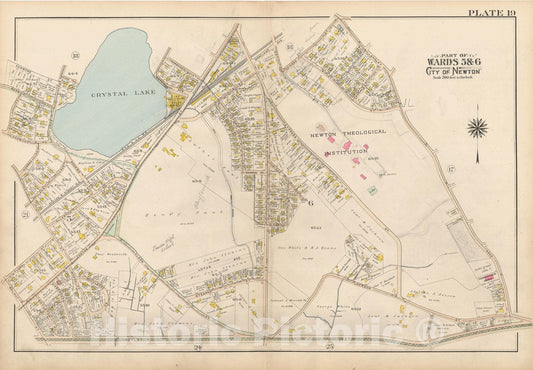 Historic Map : Atlas City of Newton, MA, Newton 1907 Plate 019 , Vintage Wall Art