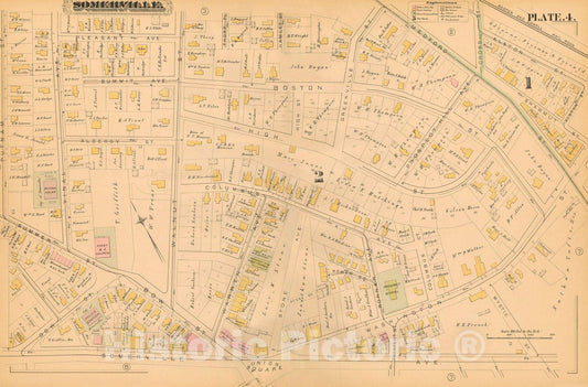 Historic Map : Atlas of Somerville Massachusetts, Somerville 1884 Plate 004 , Vintage Wall Art