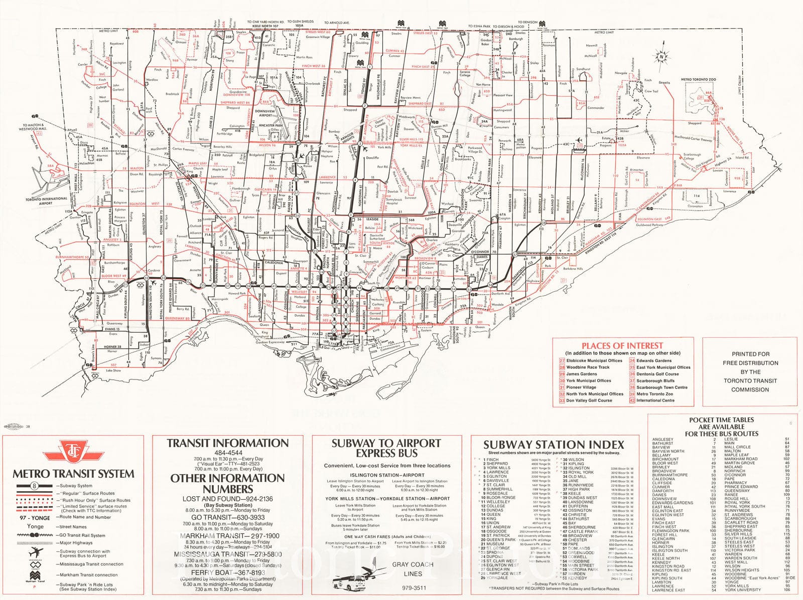 Historic Map : Downtown Toronto Transit Map 1981 Railroad Catography , Vintage Wall Art