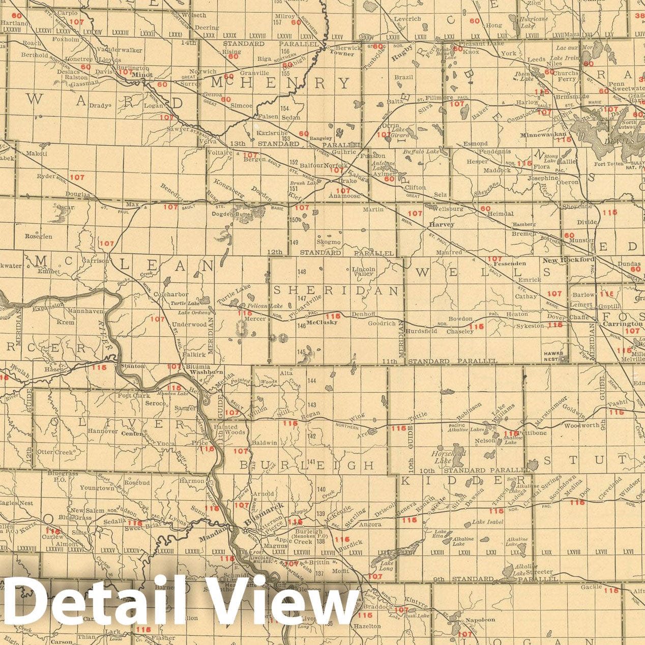 Historic Map : North Dakota 1925 , v3, Vintage Wall Art