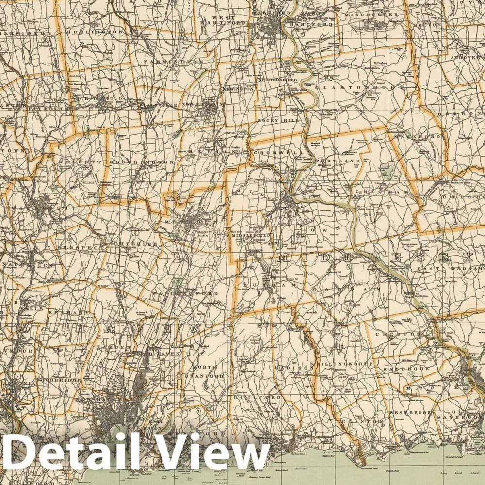 Historic Map : Connecticut 1903 , Northeast U.S. State & City Maps , Vintage Wall Art