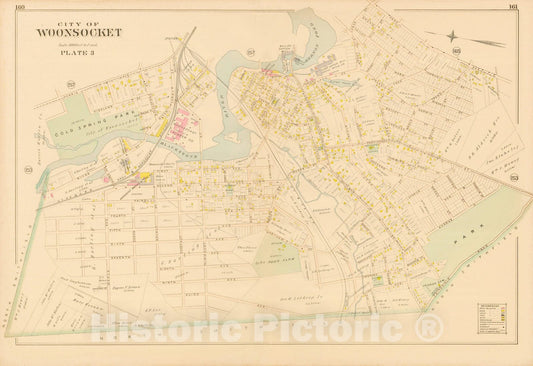 Historic Map : New Topographical Atlas of Surveys, Providence County, Woonsocket 1891 Plate 003 , Vintage Wall Art