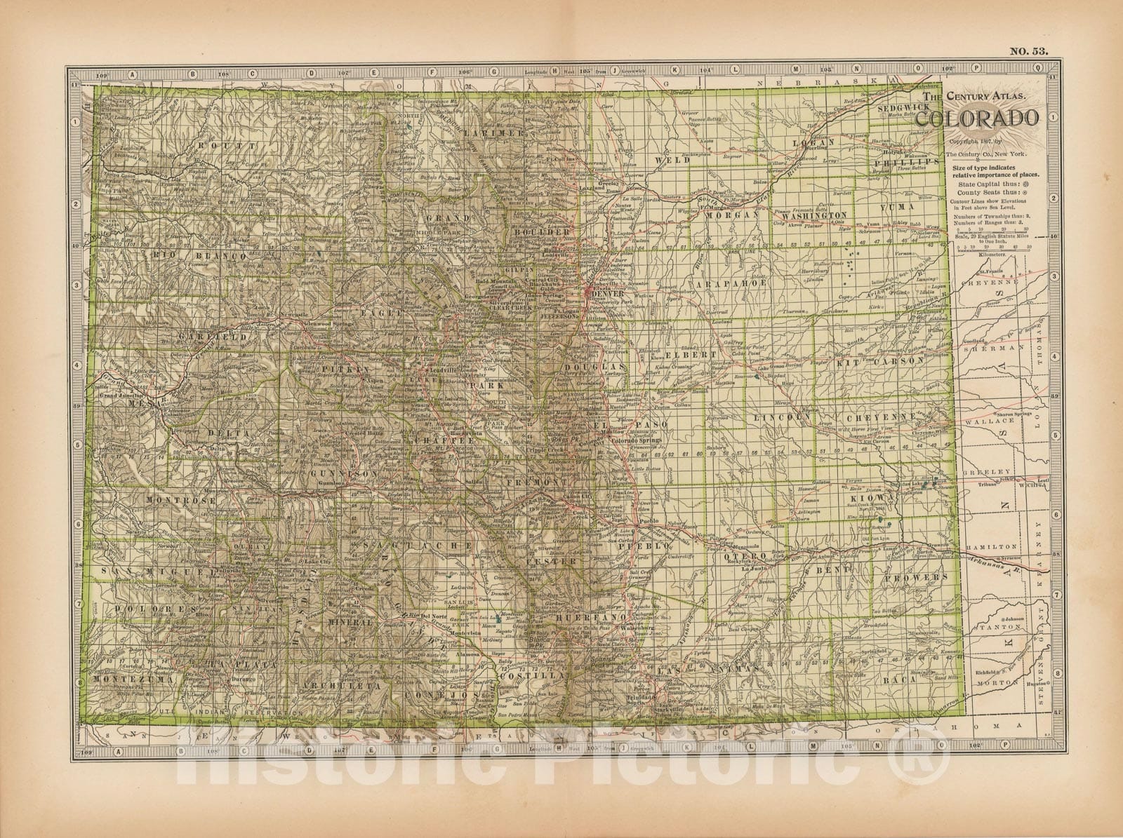 Historic Map : Colorado 1897 , The Century Atlas World , Vintage Wall Art