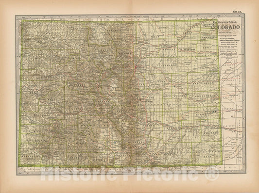 Historic Map : Colorado 1897 , The Century Atlas World , Vintage Wall Art