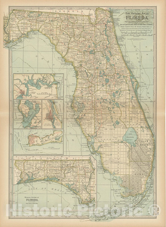 Historic Map : Florida 1914 , Century Atlas of the World, Vintage Wall Art