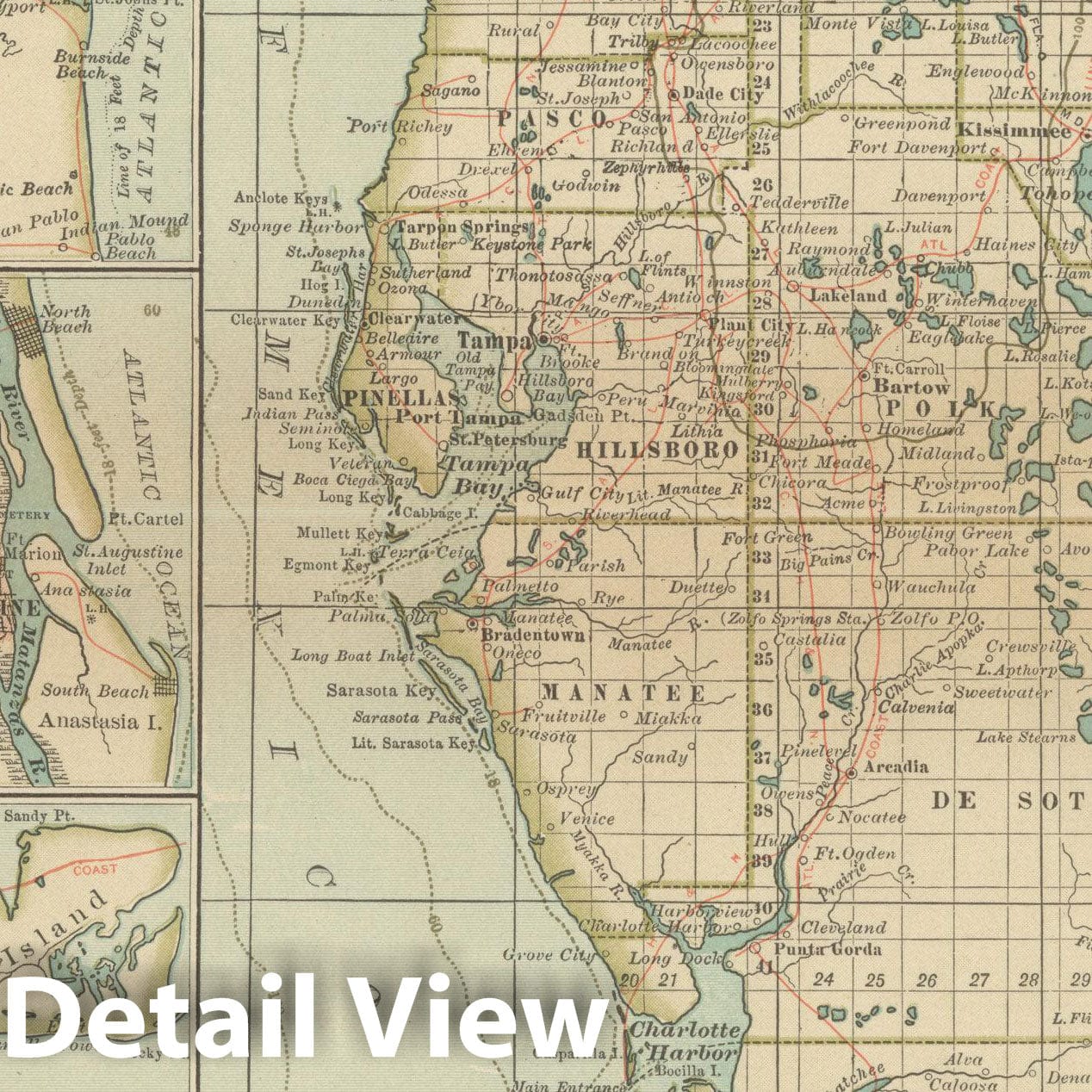 Historic Map : Florida 1914 , Century Atlas of the World, Vintage Wall Art