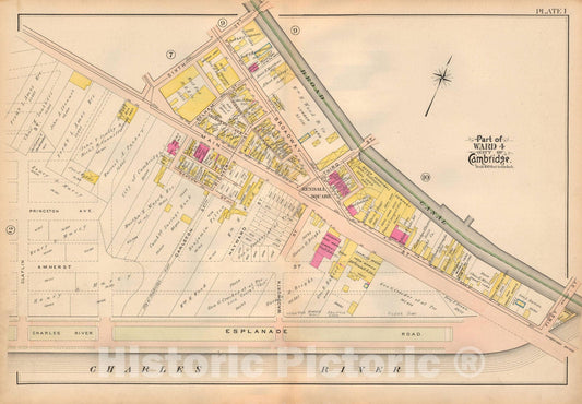 Historic Map : Atlas City of Cambridge, MA, Cambridge 1903 Plate 001 , Vintage Wall Art
