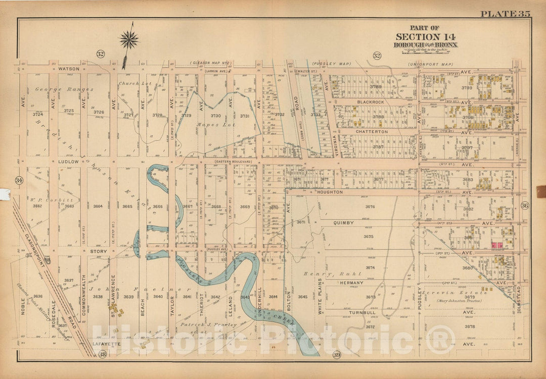 Historic Map : Atlas City of NY, Borough of The Bronx, Annexed District, The Bronx 1913 Plate 035 , Vintage Wall Art