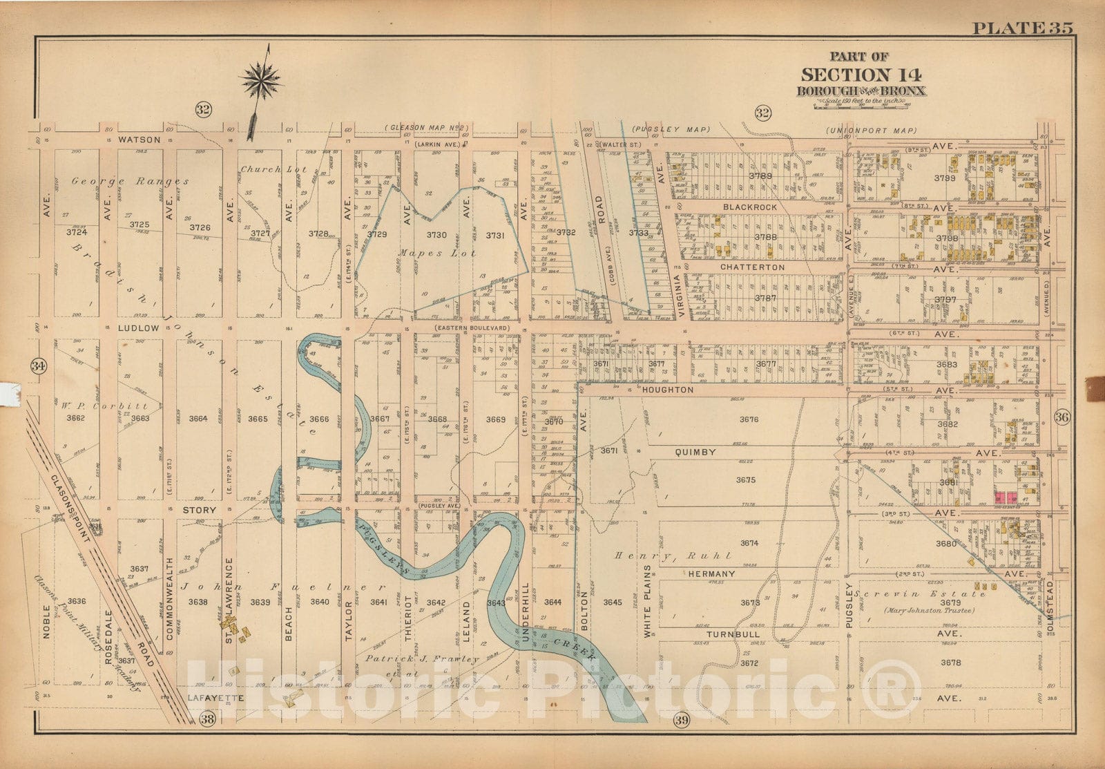 Historic Map : Atlas City of NY, Borough of The Bronx, Annexed District, The Bronx 1913 Plate 035 , Vintage Wall Art