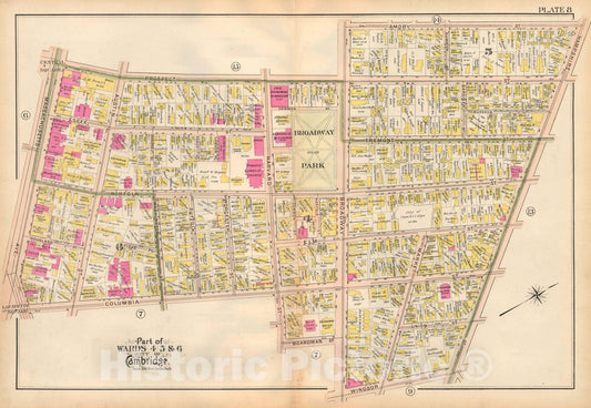 Historic Map : Atlas City of Cambridge, MA, Cambridge 1903 Plate 008 , Vintage Wall Art
