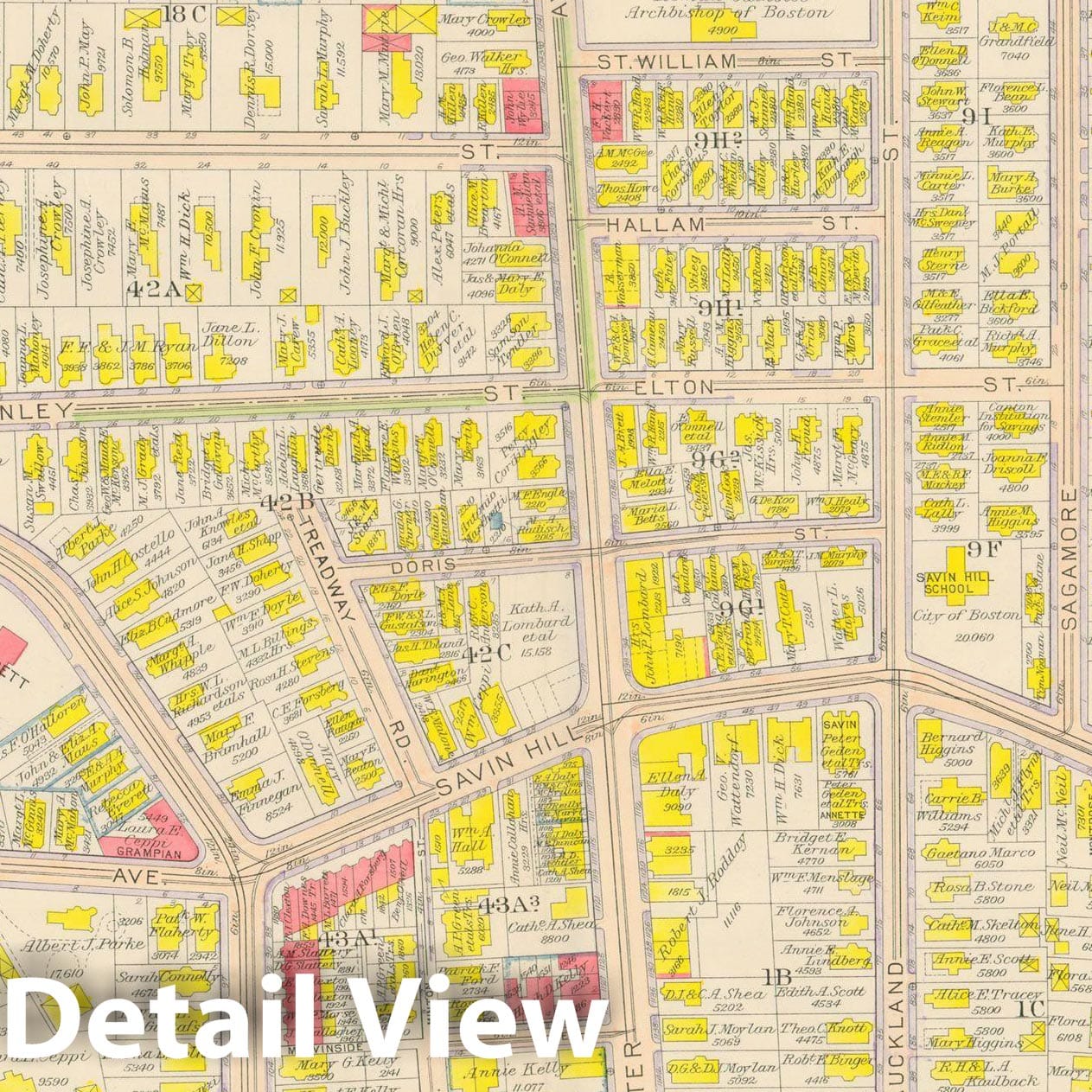 Historic Map : Atlas City of Boston, Dorchester, Dorchester 1918 Plate 005 , Vintage Wall Art