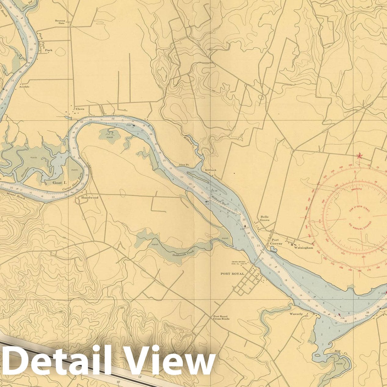 Historic Map : Coastal Charts - Virginia: Rappahannock R from Marsh Pt to Fredericksburg 1946 , Vintage Wall Art