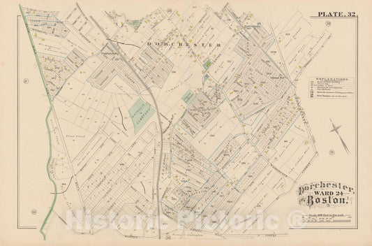Historic Map : City Atlas of Boston, Massachusetts, Dorchester 1882 Plate 032 , Vintage Wall Art