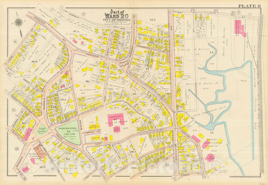 Historic Map : Atlas City of Boston, Dorchester, Dorchester 1910 Plate 008 , Vintage Wall Art