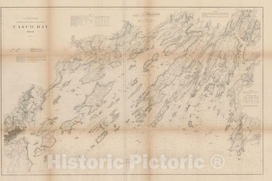 Historic Map : Casco Bay 1870 Topographic Map , Vintage Wall Art