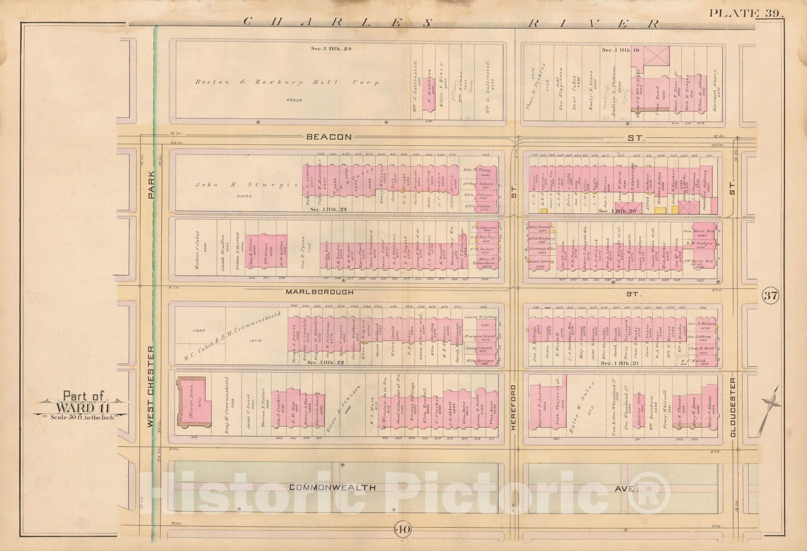 Historic Map : Atlas City of Boston, City Proper, Vol. 2, Boston 1888 Plate 039 , Vintage Wall Art