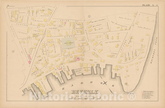 Historic Map : Atlas of Beverly, MA, Beverly 1880 Plate A , Vintage Wall Art