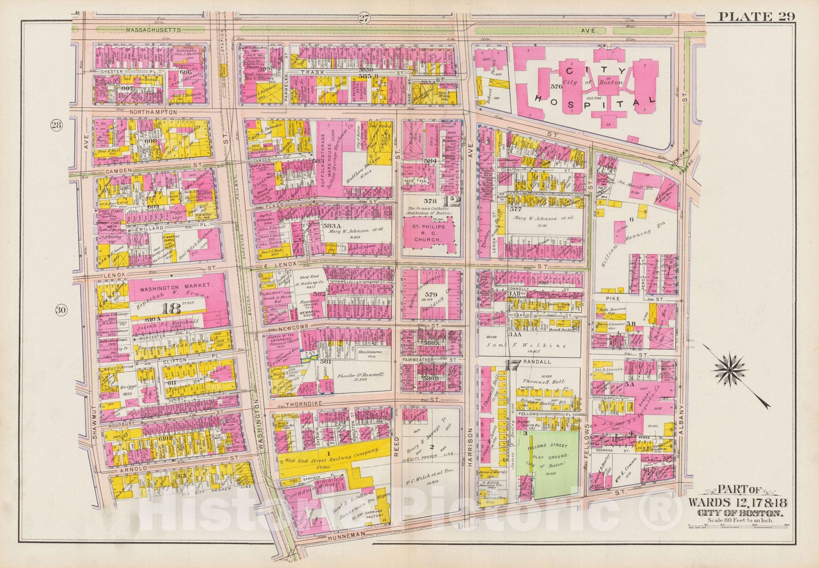 Historic Map : Atlas City of Boston: Boston Proper and Back Bay, Boston 1908 Plate 029 , Vintage Wall Art