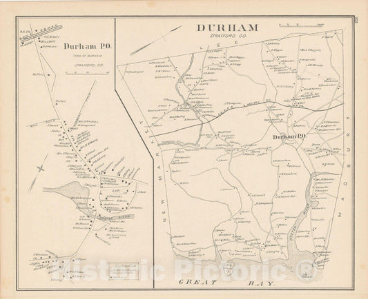 Historic Map : Durham 1892 , Town and City Atlas State of New Hampshire , Vintage Wall Art