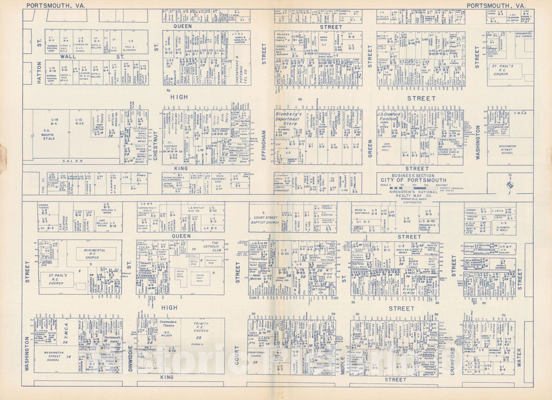 Historic Map : States of PA, VA & WV, Portsmouth 1950 , Nirenstein's Real Estate Atlas , Vintage Wall Art