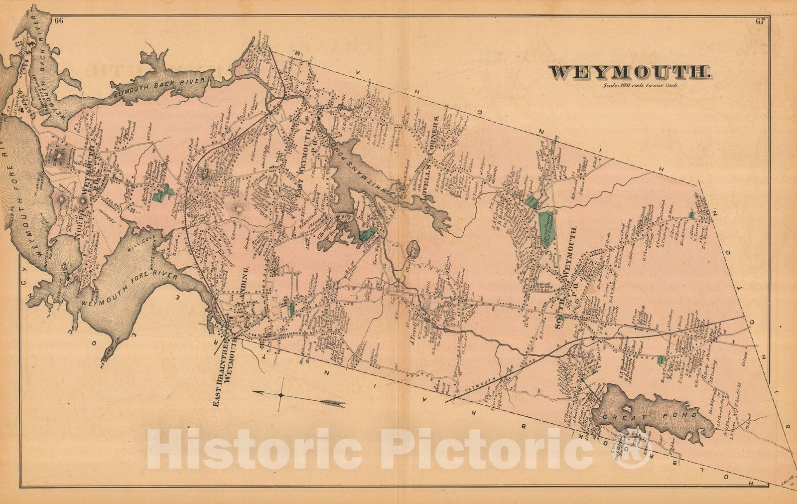 Historic Map : Atlas of Norfolk County, Weymouth 1876 , v2, Vintage Wall Art