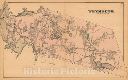 Historic Map : Atlas of Norfolk County, Weymouth 1876 , v2, Vintage Wall Art
