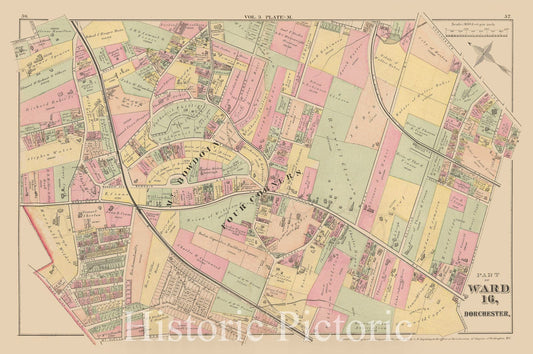 Historic Map : Atlas of County of Suffolk, MA Vol. 3rd, Dorchester 1874 Plate M , v2, Vintage Wall Art