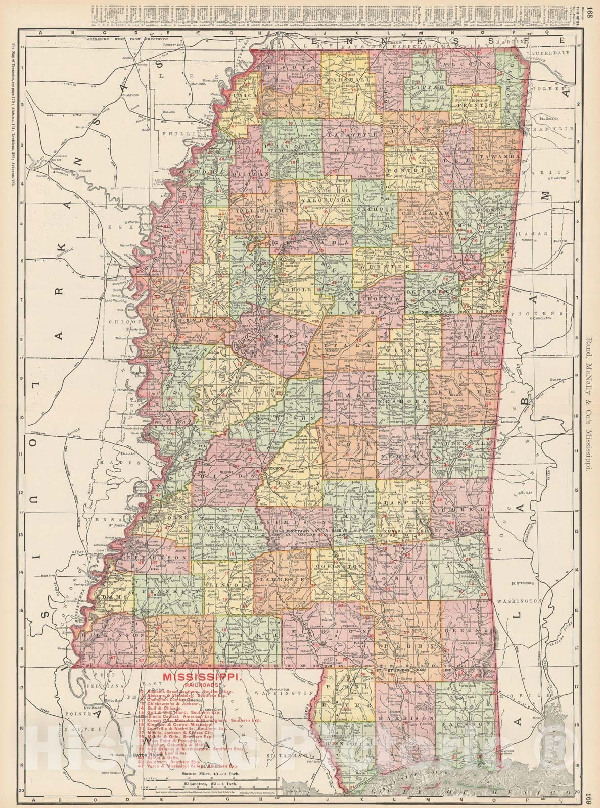 Historic Map : Mississippi 1903 , Rand McNally Business Atlas , Vintage Wall Art