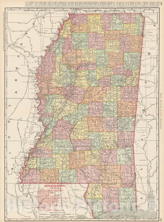 Historic Map : Mississippi 1903 , Rand McNally Business Atlas , Vintage Wall Art