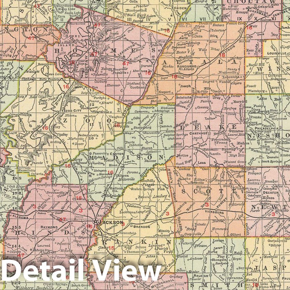 Historic Map : Mississippi 1903 , Rand McNally Business Atlas , Vintage Wall Art