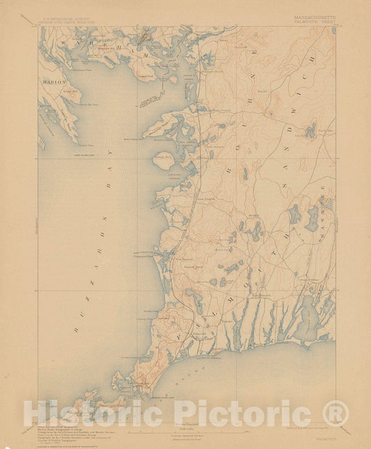 Historic Map : USGS 7.5 Minute Sheets and Quadrangles, Falmouth 1915 Topographic Map , Vintage Wall Art