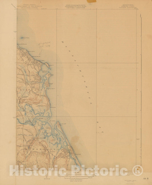 Historic Map : USGS 7.5 Minute Sheets and Quadrangles, Marshfield & Scituate 1940 Topographic Map , Vintage Wall Art