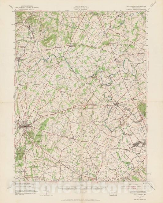 Historic Map : USGS 7.5 Minute Sheets and Quadrangles, Gettysburg & Straban & Tyrone 1965 Topographic Map , Vintage Wall Art