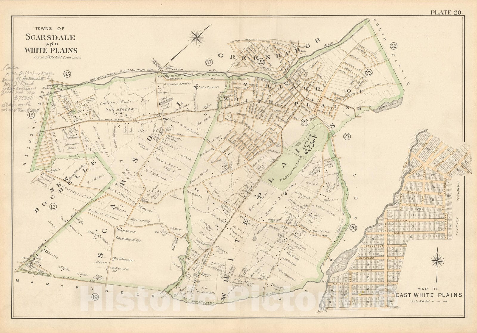 Historic Map : Atlas of Westchester County, Scarsdale & White Plains 1901 Plate 020 , Vintage Wall Art