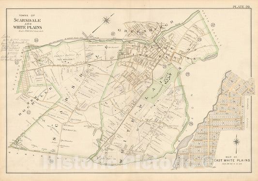 Historic Map : Atlas of Westchester County, Scarsdale & White Plains 1901 Plate 020 , Vintage Wall Art