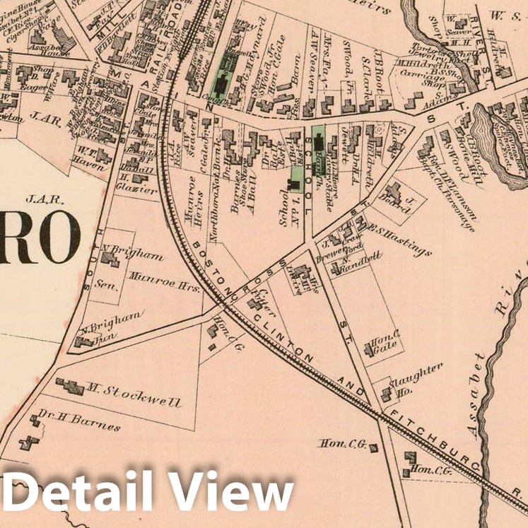 Historic Map : Atlas of Worcester County, Massachsuetts, Northborough & Southborough 1870 , Vintage Wall Art
