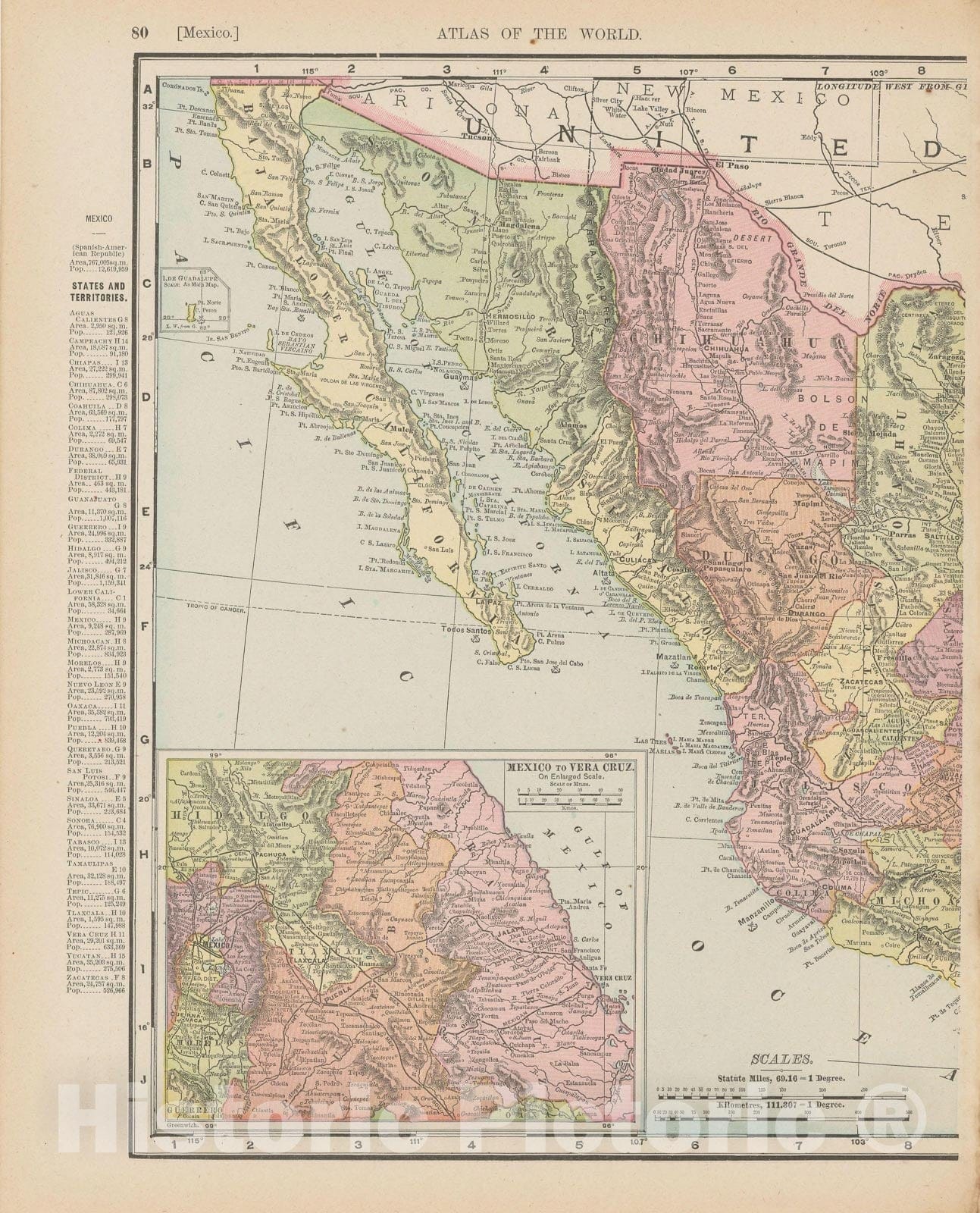 Historic Map : Mexico 1900 , Universal Atlas World , v2, Vintage Wall Art