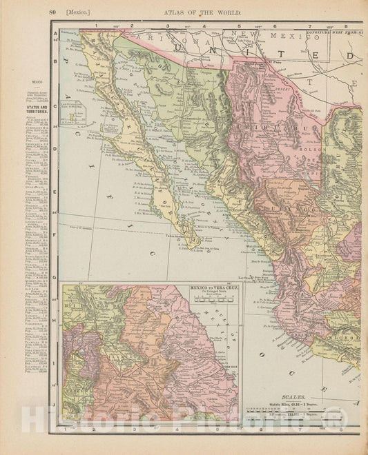 Historic Map : Mexico 1900 , Universal Atlas World , v2, Vintage Wall Art